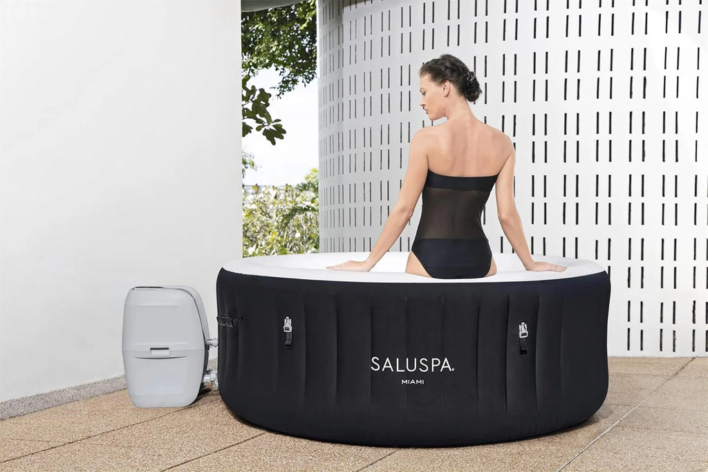 Bestway SaluSpa Miami EnergySense AirJet Inflatable Hot Tub Spa (71 x 26) | Portable Hot Tub with 2 Covers (1 Energy-Efficient Thermal Cover and 1 Standard Cover) | Fits Up to 2-4 Persons | Black