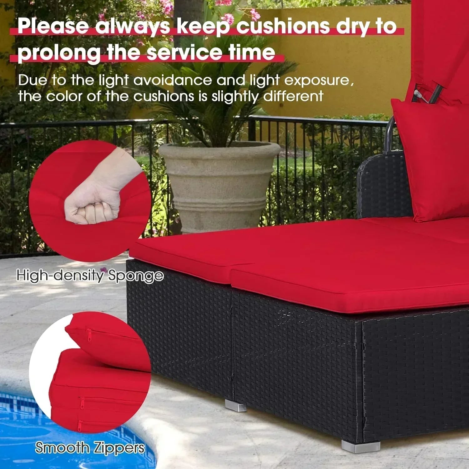 RELAX4LIFE Patio Outdoor Daybed with Canopy Wicker Sunbed Cushions 4 Pillows