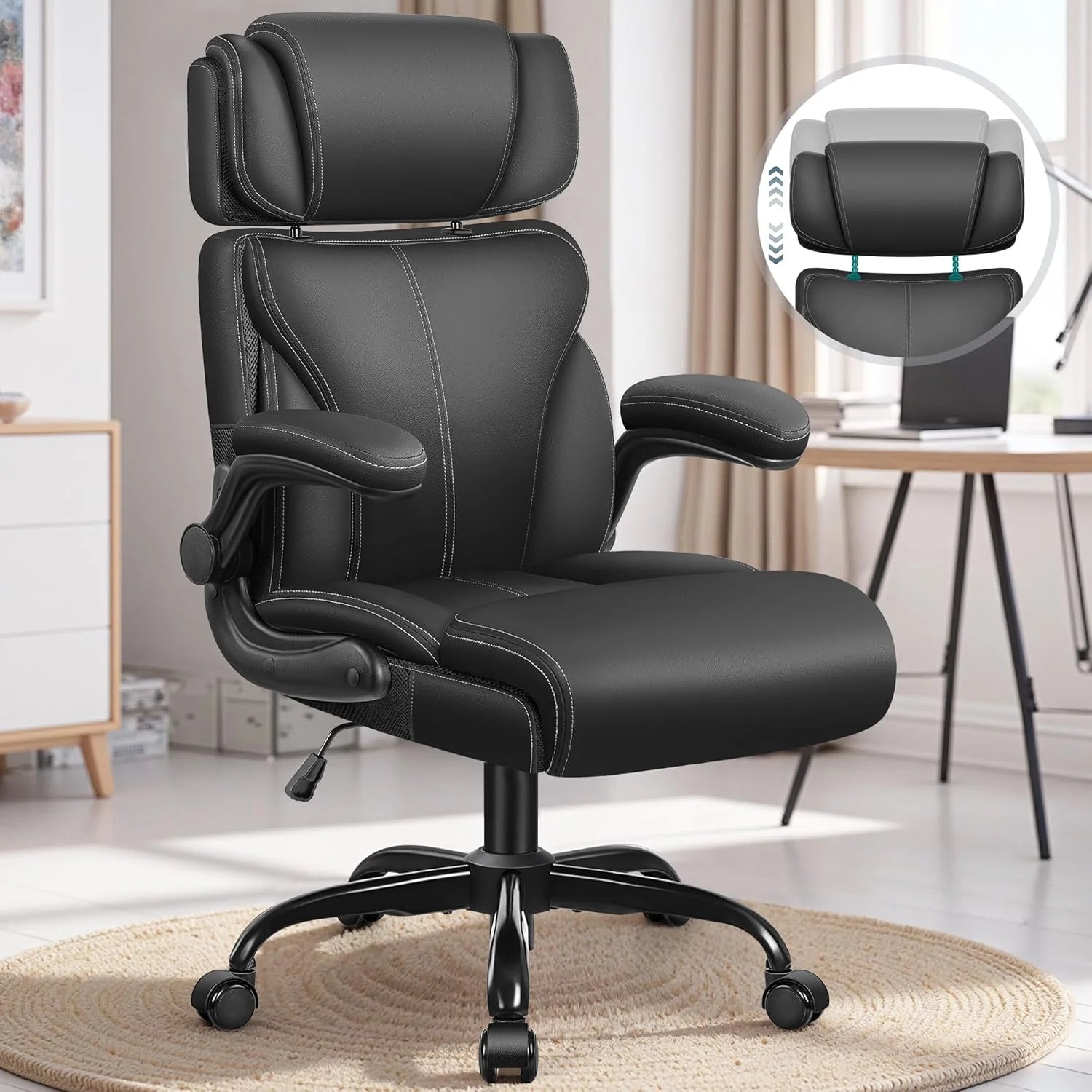 Office Chair Large High-Foot Computer Desk Chair, Breathable Leather Chair Lumbar Support Rotating Computer Chair