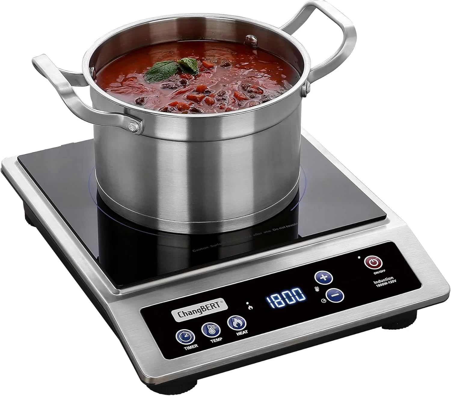 Induction Cooktop Portable Cooker with Large 8-inch Heating Coil Stainless Steel Countertop Burner