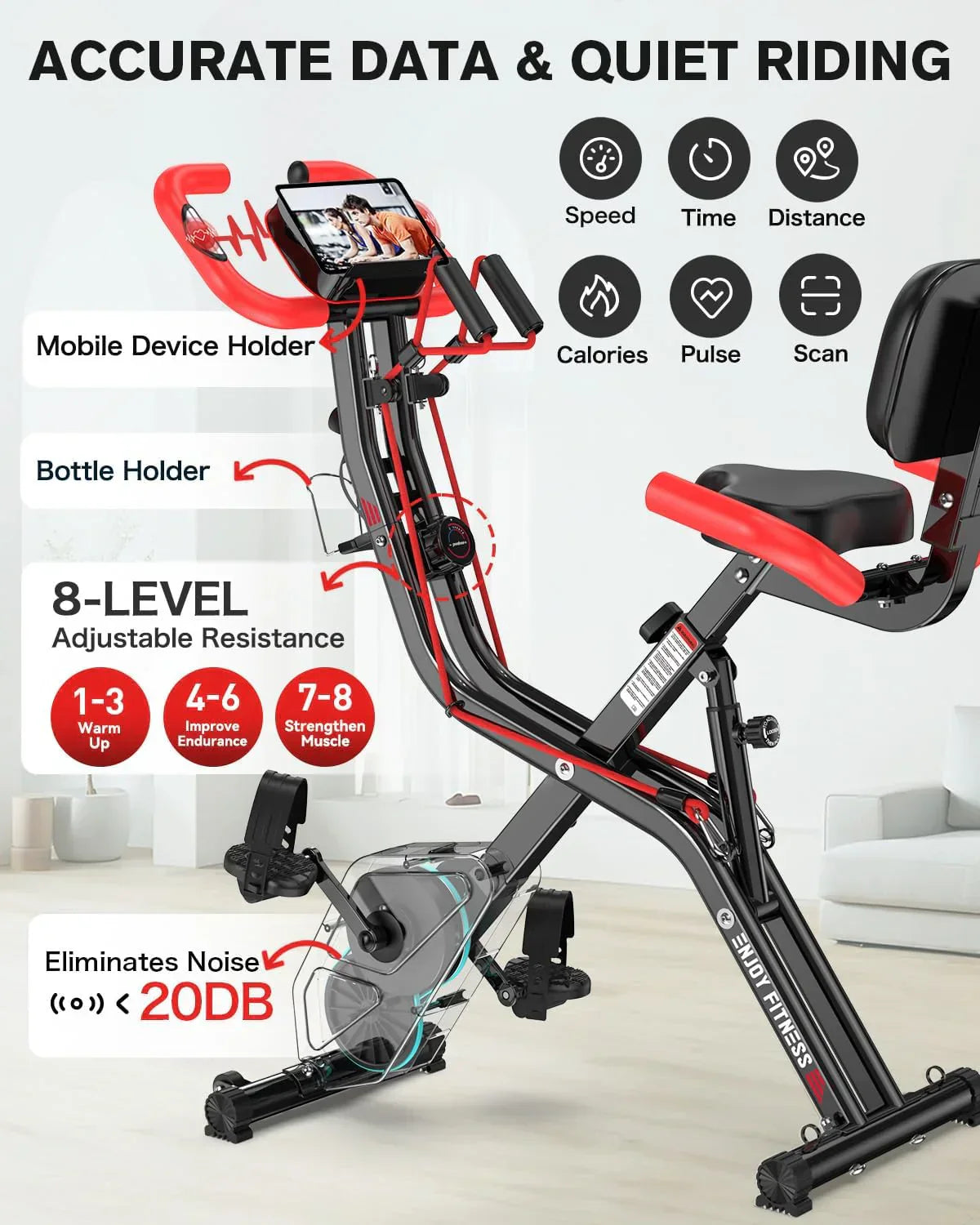 pooboo Folding Exercise Bike Foldable Fitness Stationary Bike Machine Upright Indoor Cycling Bike