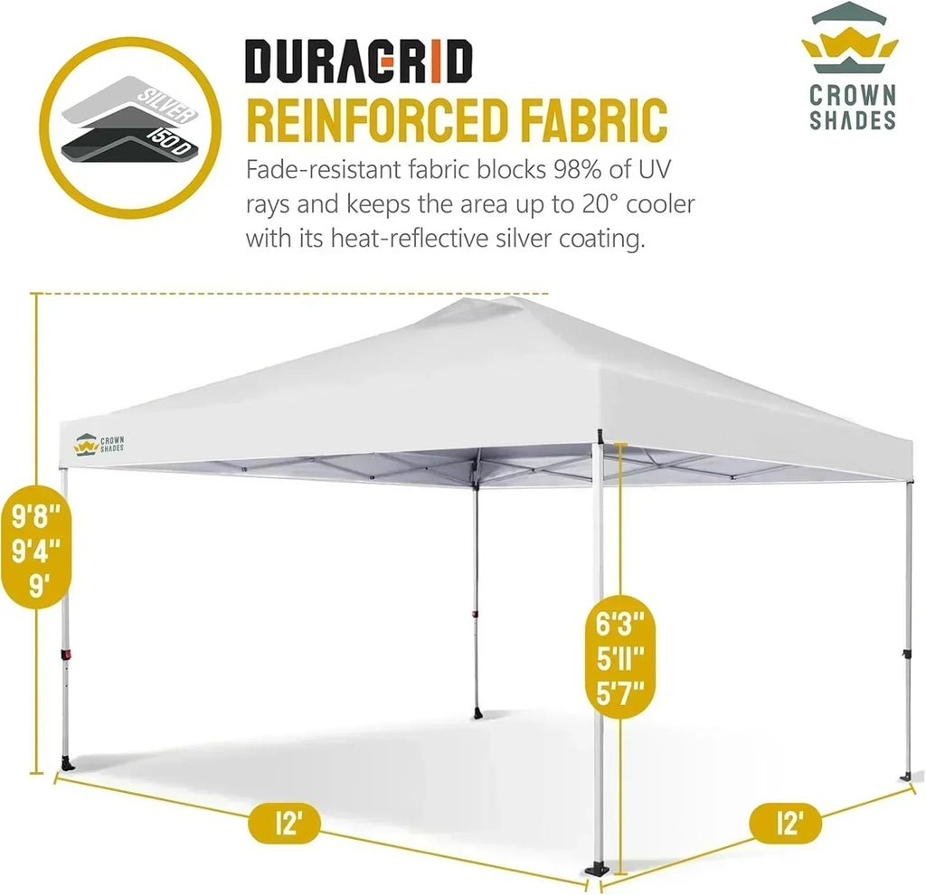 10x10 Pop-Up Awning One-Click Installation Beach Tent Outdoor Sunshade Silver Coated Top