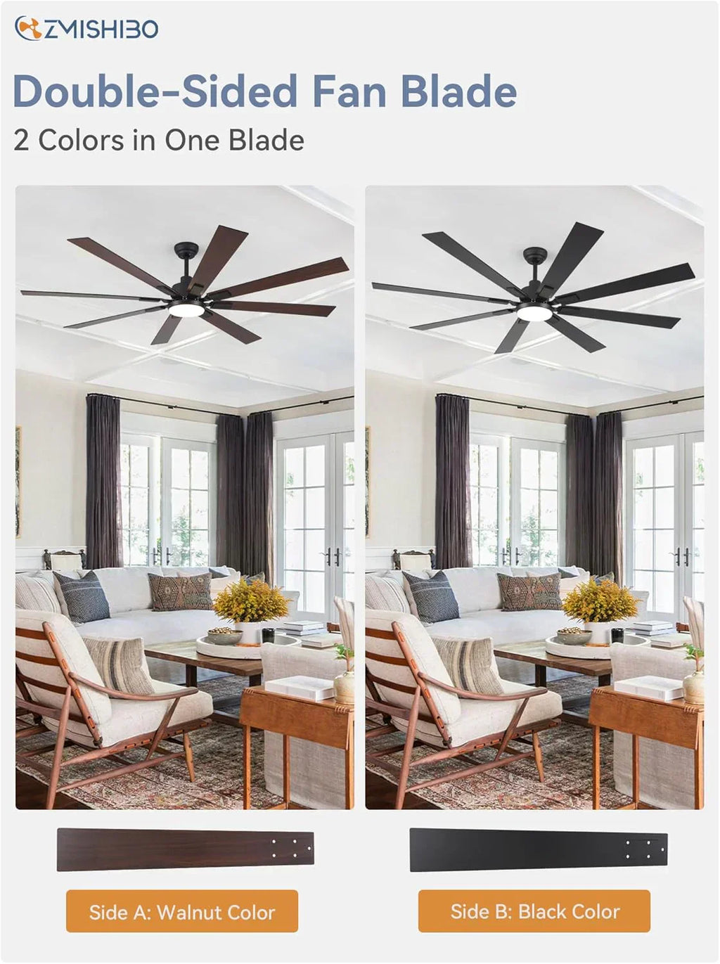 Zmishibo 72-inch large ceiling fan with lighting and remote indoor/outdoor