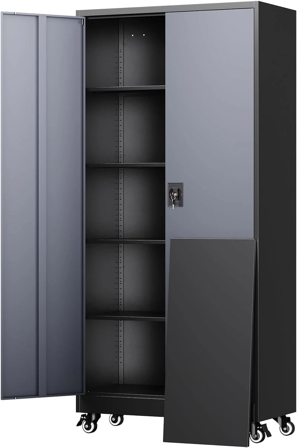 Yizosh Metal Garage Storage Cabinet with 2 Doors and 5 Adjustable Shelves