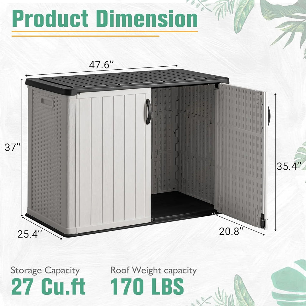Greesum Outdoor Horizontal Storage Shed 27 Cu.ft Resin Large Storage Box for Garden Patio