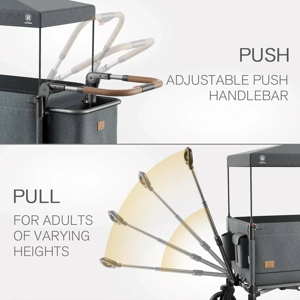 EVER ADVANCED Side-unzip Wagon Stroller for 2 Kids Push Pull Stroller with Adjustable Handle