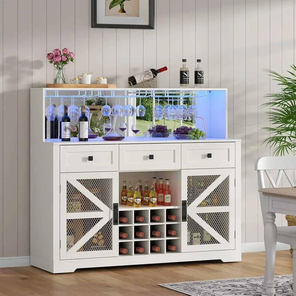 Wine Bar Cabinet with LED Light Liquor Cabinet with Glass Holder Coffee Bar for Liquor
