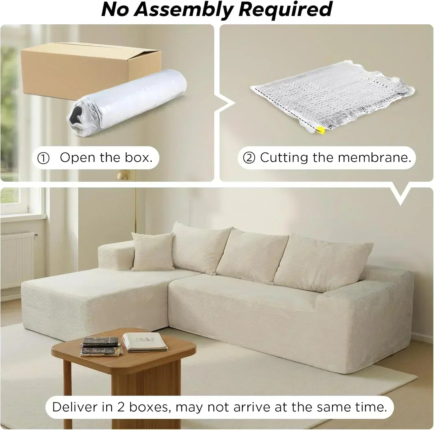 Cloud sofa with L-shaped lounge chair modern modular sofa with deep seats