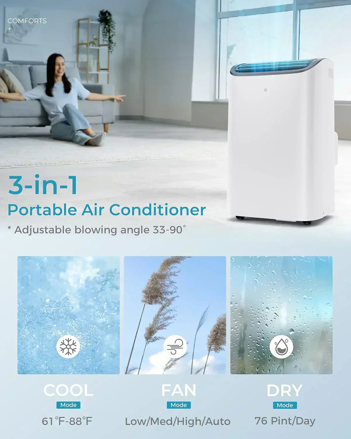 EUHOMY 8,000 BTU Portable Air Conditioners 4-in-1 Portable AC Unit Up to 350 Sq.Ft
