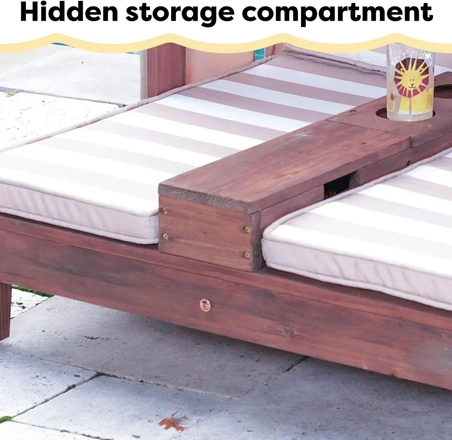 KidKraft Wooden Outdoor Double Chaise Lounge with Cup Holders Kids Patio Furniture Honey