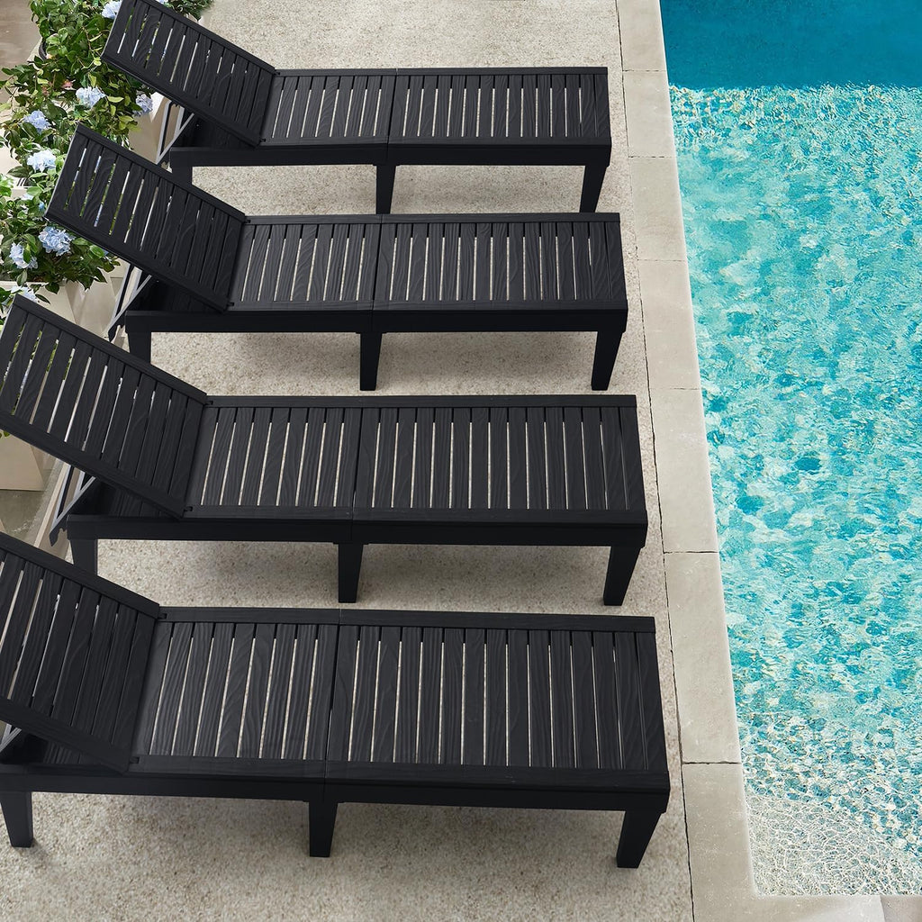 Patio Chairs Black Chaise Lounge Chair Outdoor 5-Position Adjustable Sun Tanning Chair