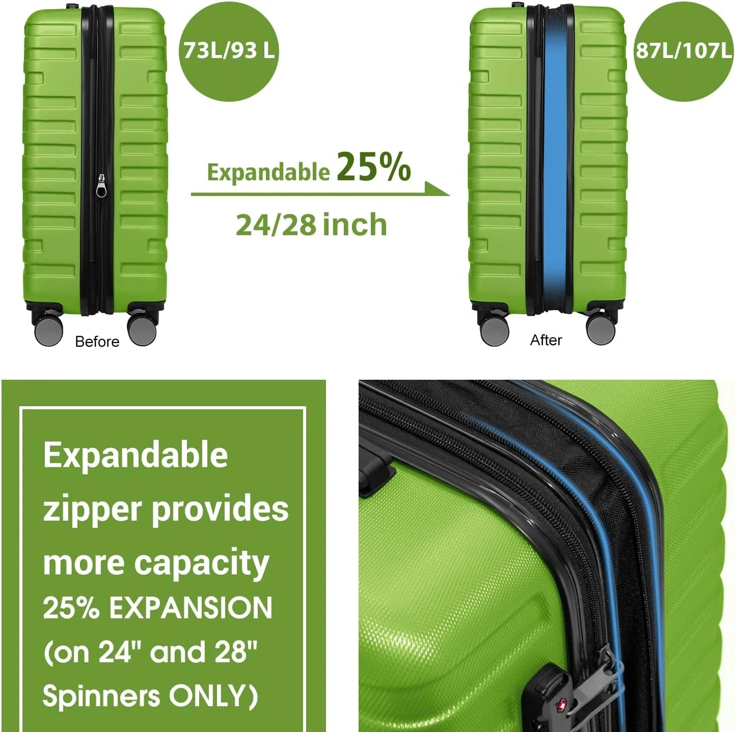 Luggage 6-piece hardshell expandable suitcase lightweight travel carry-on luggage set