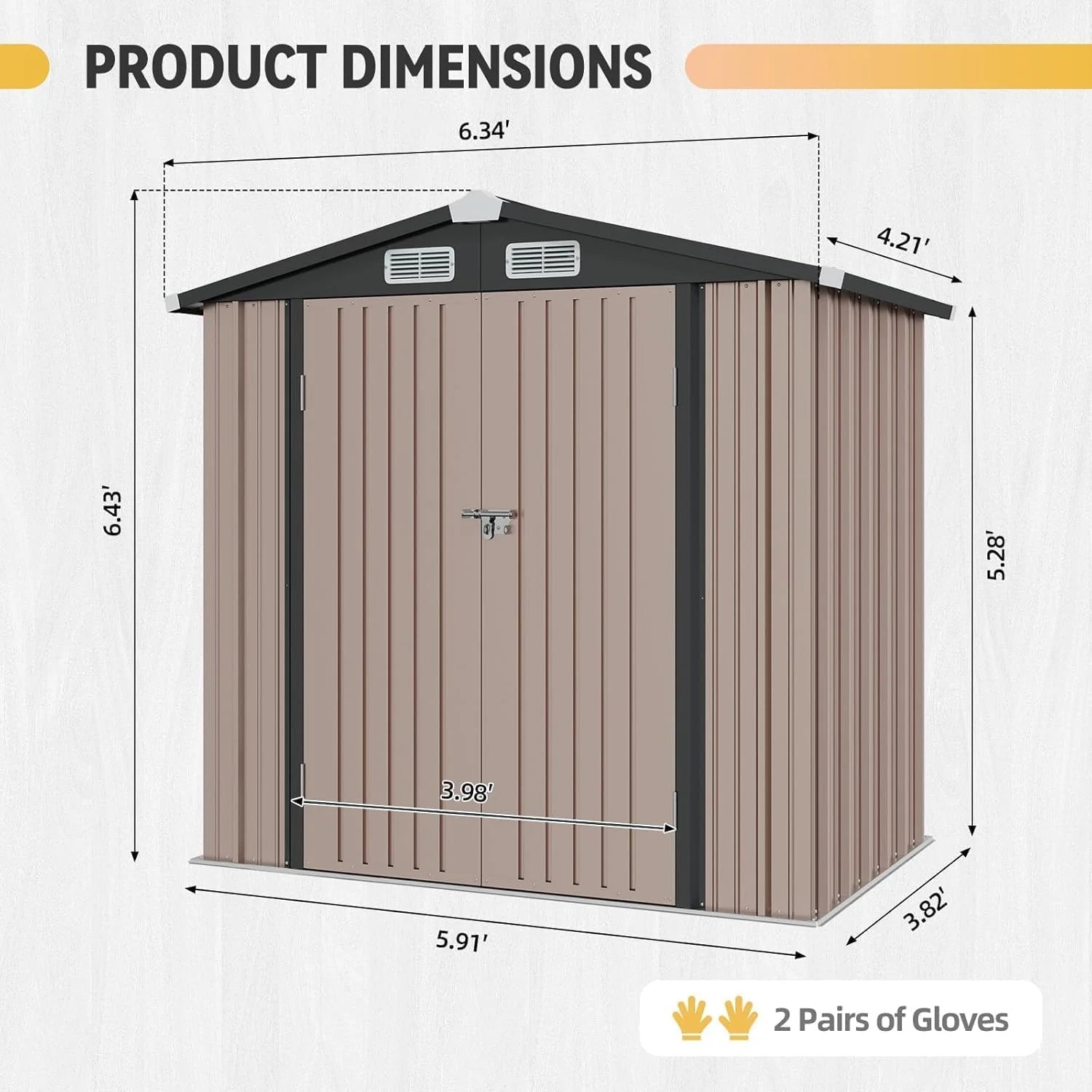 Aoxun 7.4x5.3FT Shed with Floor Galvanized Steel Outdoor Storage Shed Metal Garden Shed