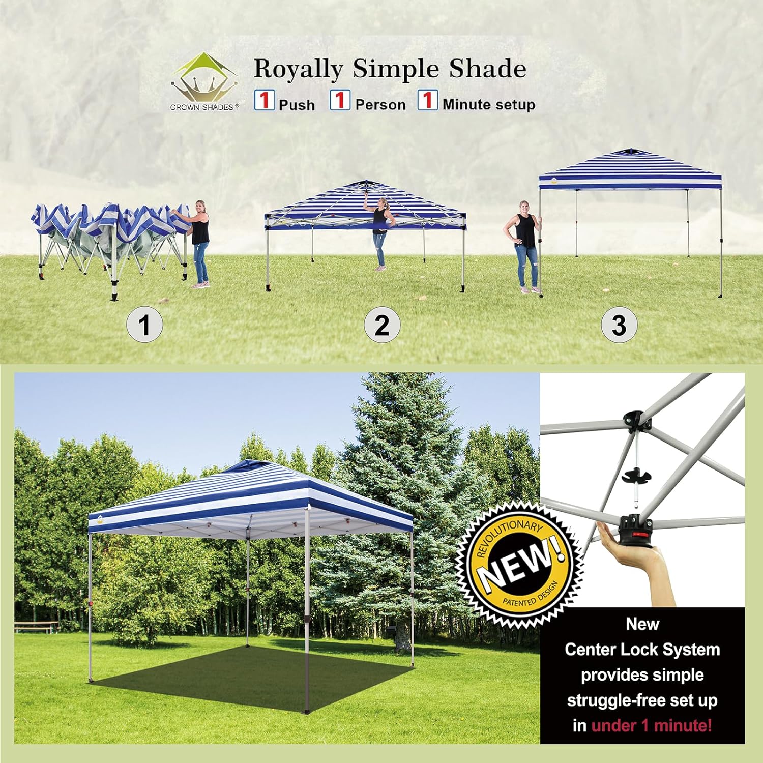 10x10 Pop-Up Awning One-Click Installation Beach Tent Outdoor Sunshade Silver Coated Top