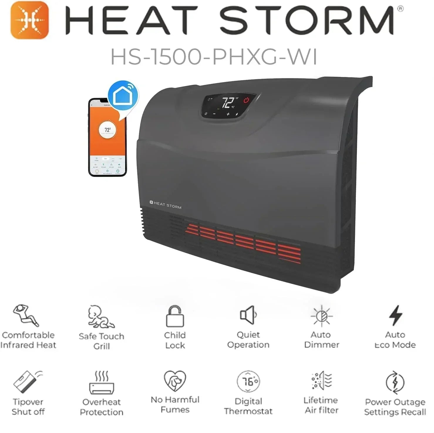 HS-1500-PHX-WIFI Infrared Heater Wifi Wall Mounted