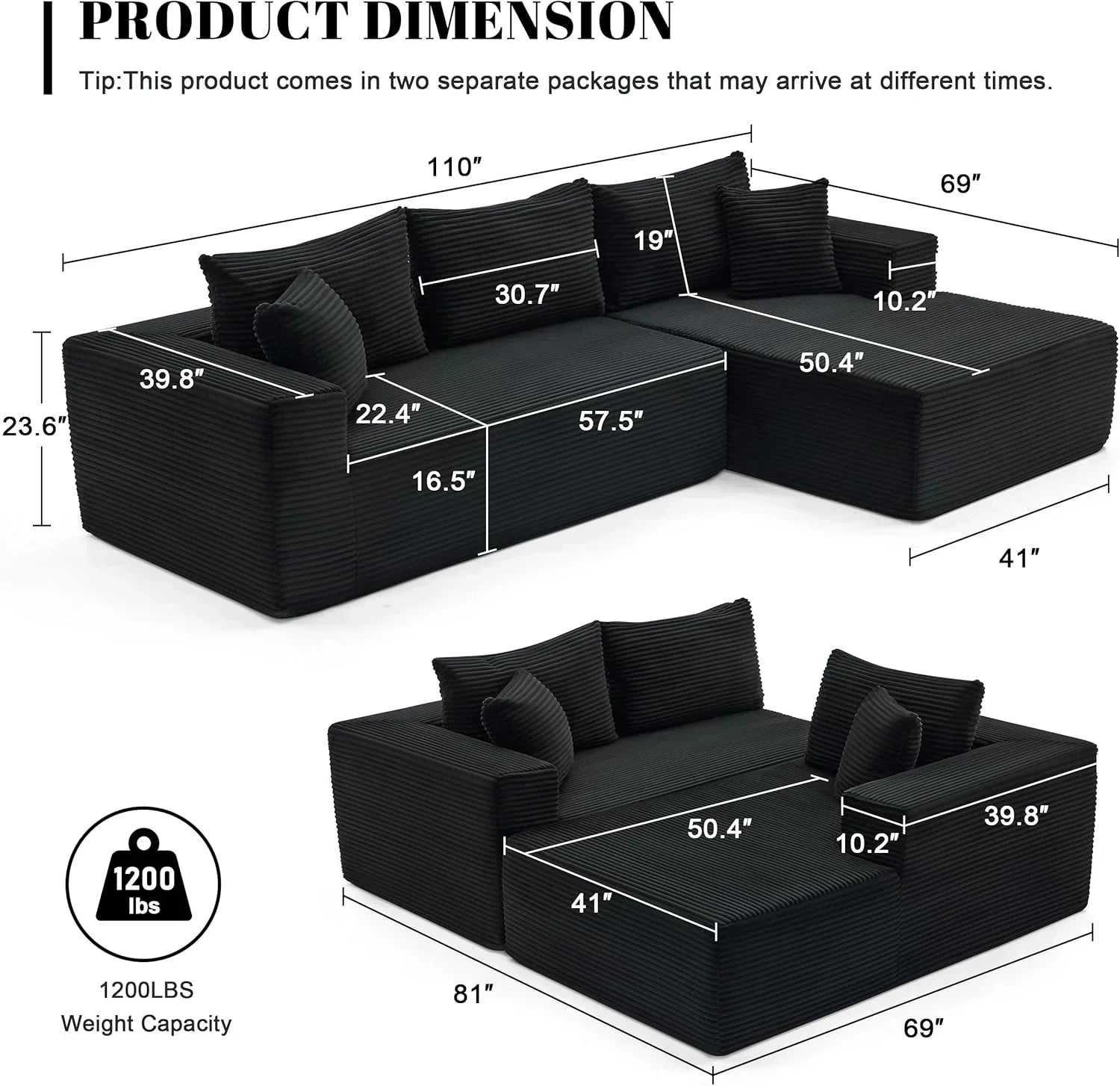 110-inch cloud sofa boneless sofa in the living room modular sofa with deep seats