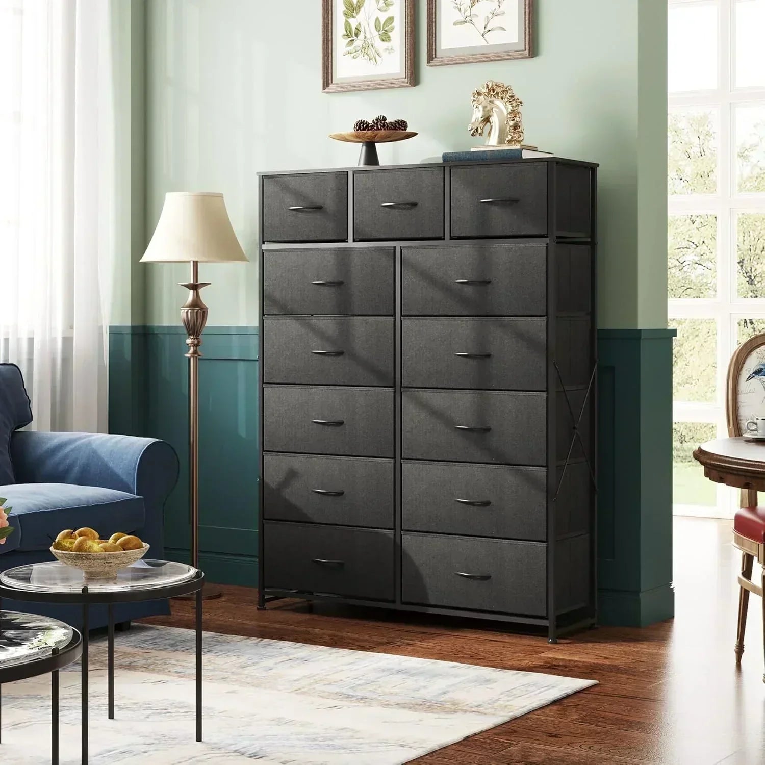 WLIVE Storage Organizer Unit with 13 Fabric Bins Storage Drawers Organizer with Steel Frame