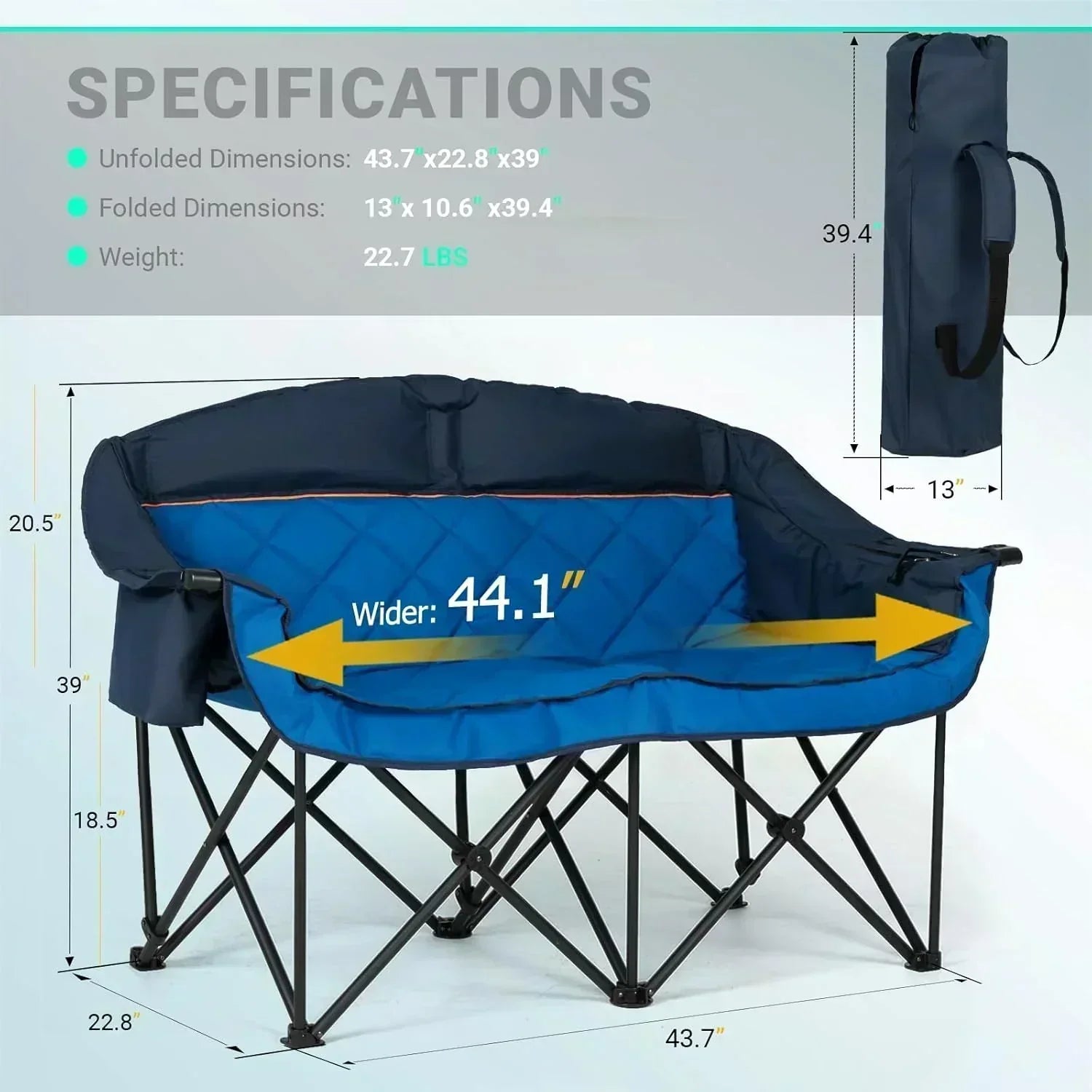 Extra Large Double Camping Chair 2 Person Comfortable Sofa Chair Adult Loveseat Lawn Chair