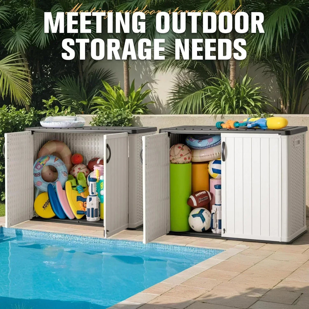 Greesum Outdoor Horizontal Storage Shed 27 Cu.ft Resin Large Storage Box for Garden Patio