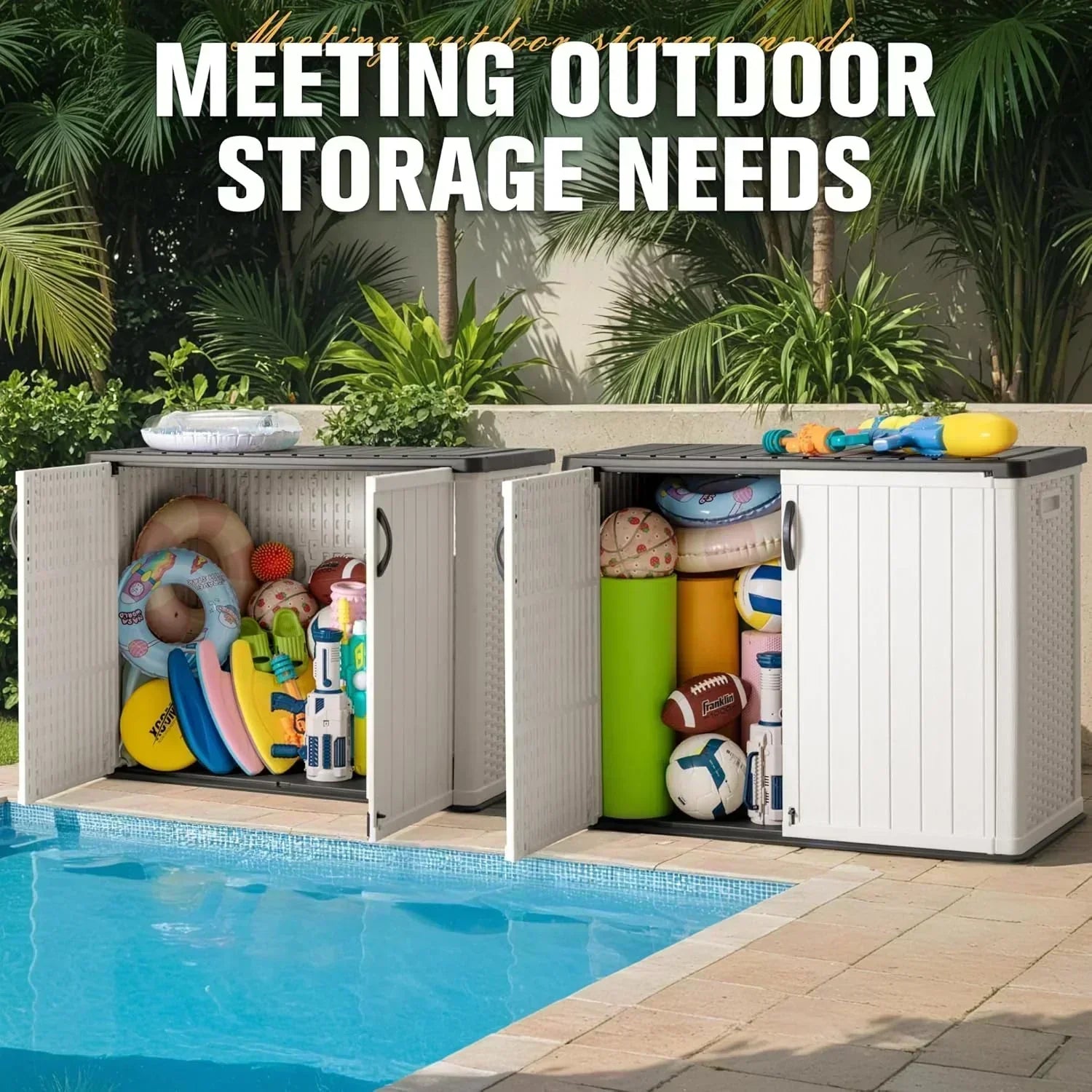 Greesum Outdoor Horizontal Storage Shed 27 Cu.ft Resin Large Storage Box for Garden Patio