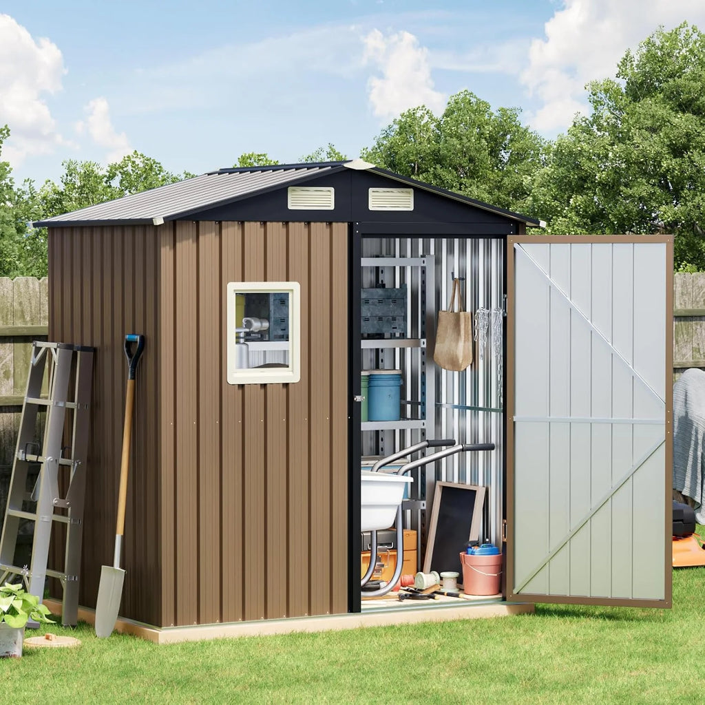 Breezz 8X10FT Outdoor Steel Storage Shed Lockable Doors Weather-Resistant Metal Tool Shed