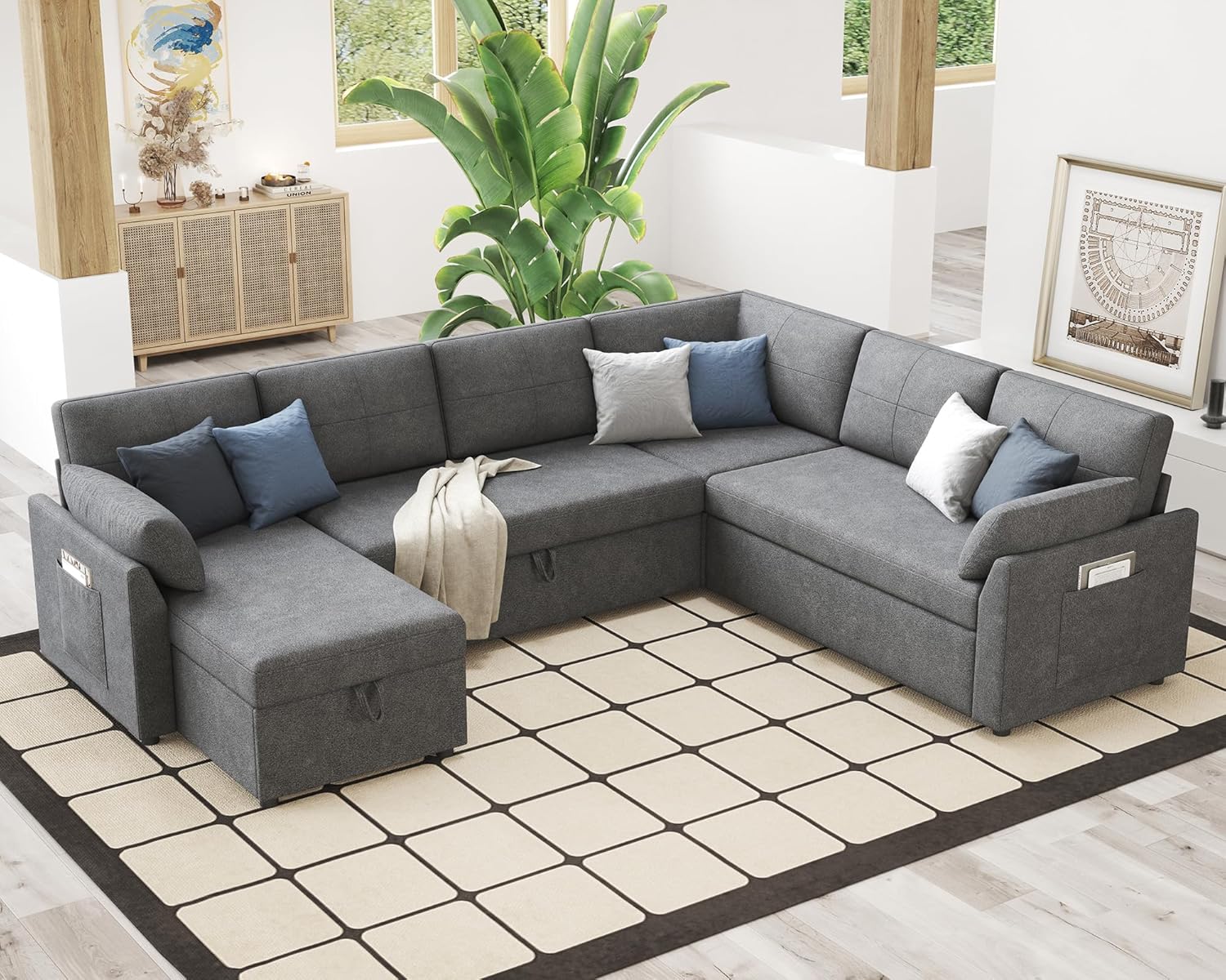 VanAcc Sofa Bed Sleeper Sofa with Storage Chaise 2 in 1 Pull Out Couch Living Room
