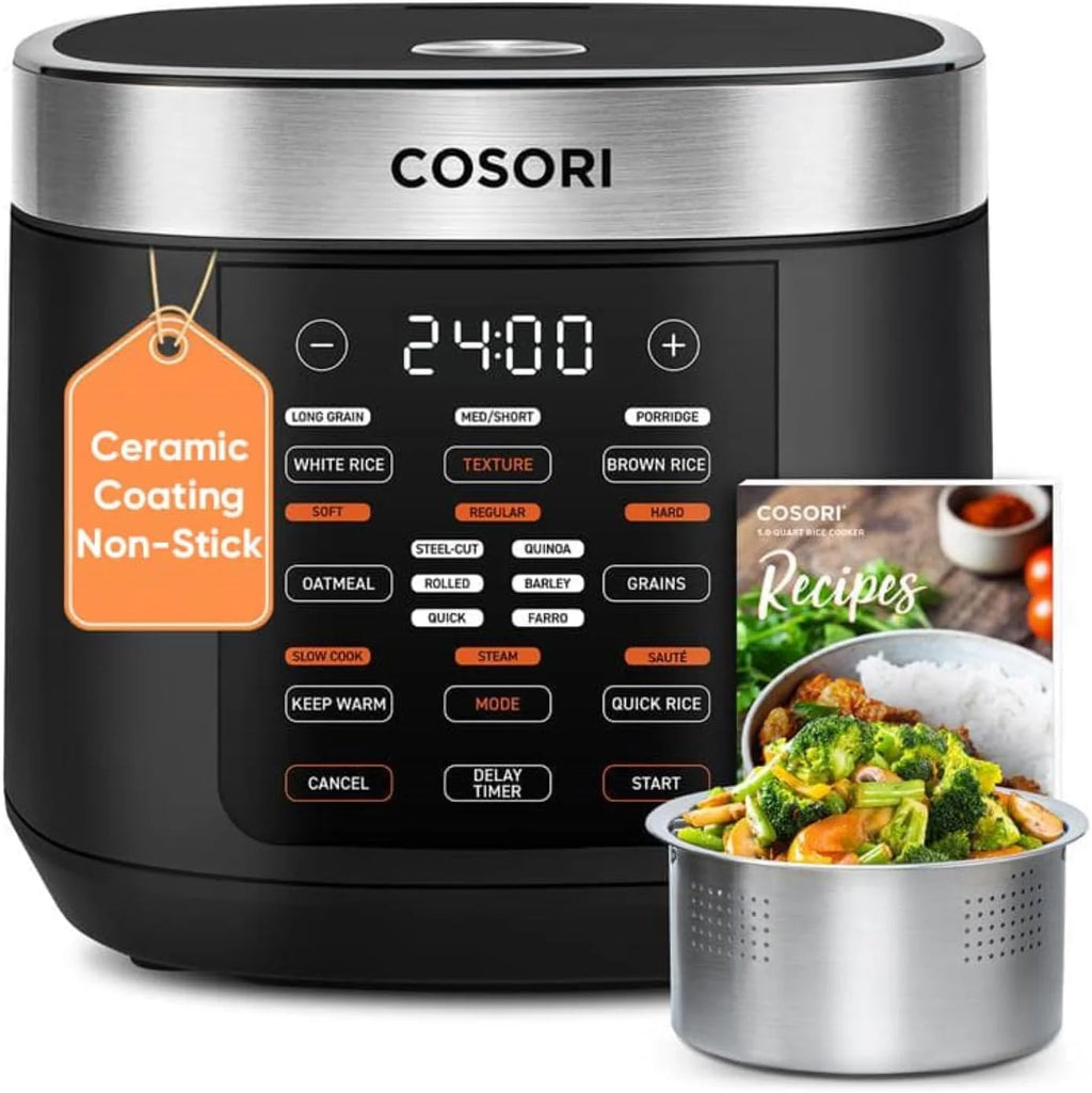 COSORI 10-Cup Rice Cooker with 24-Hour Heat Keeping and Non-Stick Ceramic Inner Pot, Steamer, Stir-fryer, and Slow Cooker