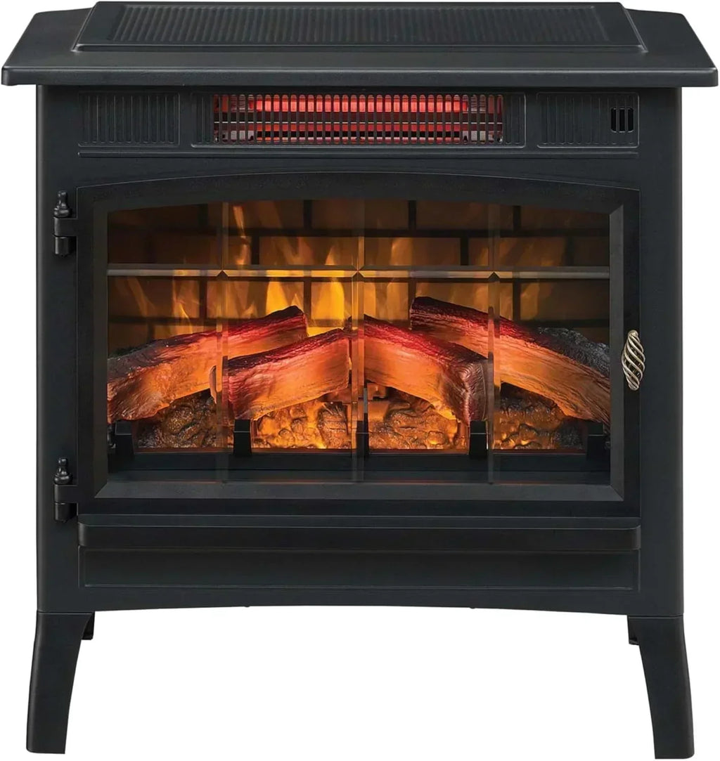 Freestanding Electric Fireplace Stove Heater with 3D Flame Effect for 1000 Sq. Ft