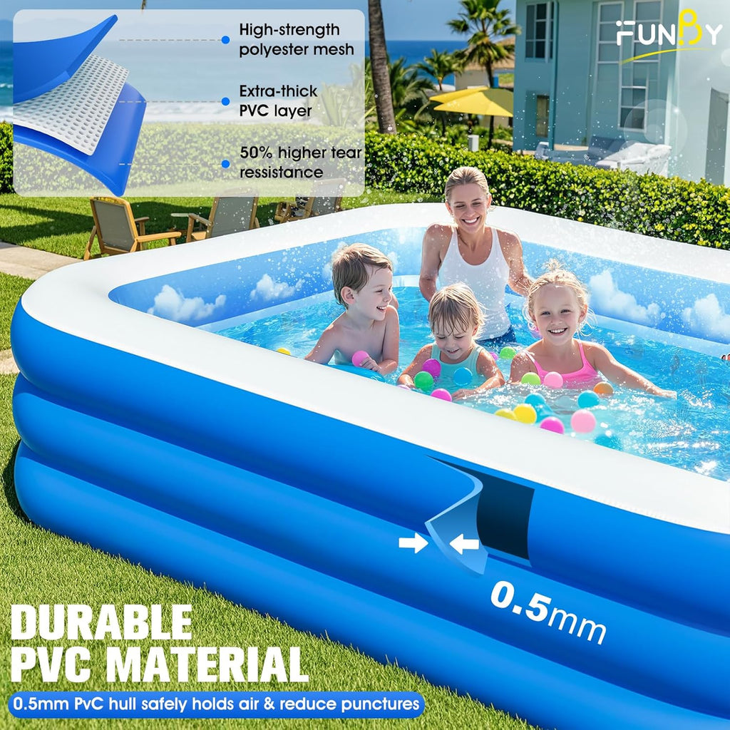 Inflatable Pool with Canopy,Upgraded Inflatable Swimming Pool for Kids,Adult,Large Inflatable Blow up Pools,Ocean Theme Oversized Thickened 105x75x25Inflatable Family Pools for Backyard-Blue