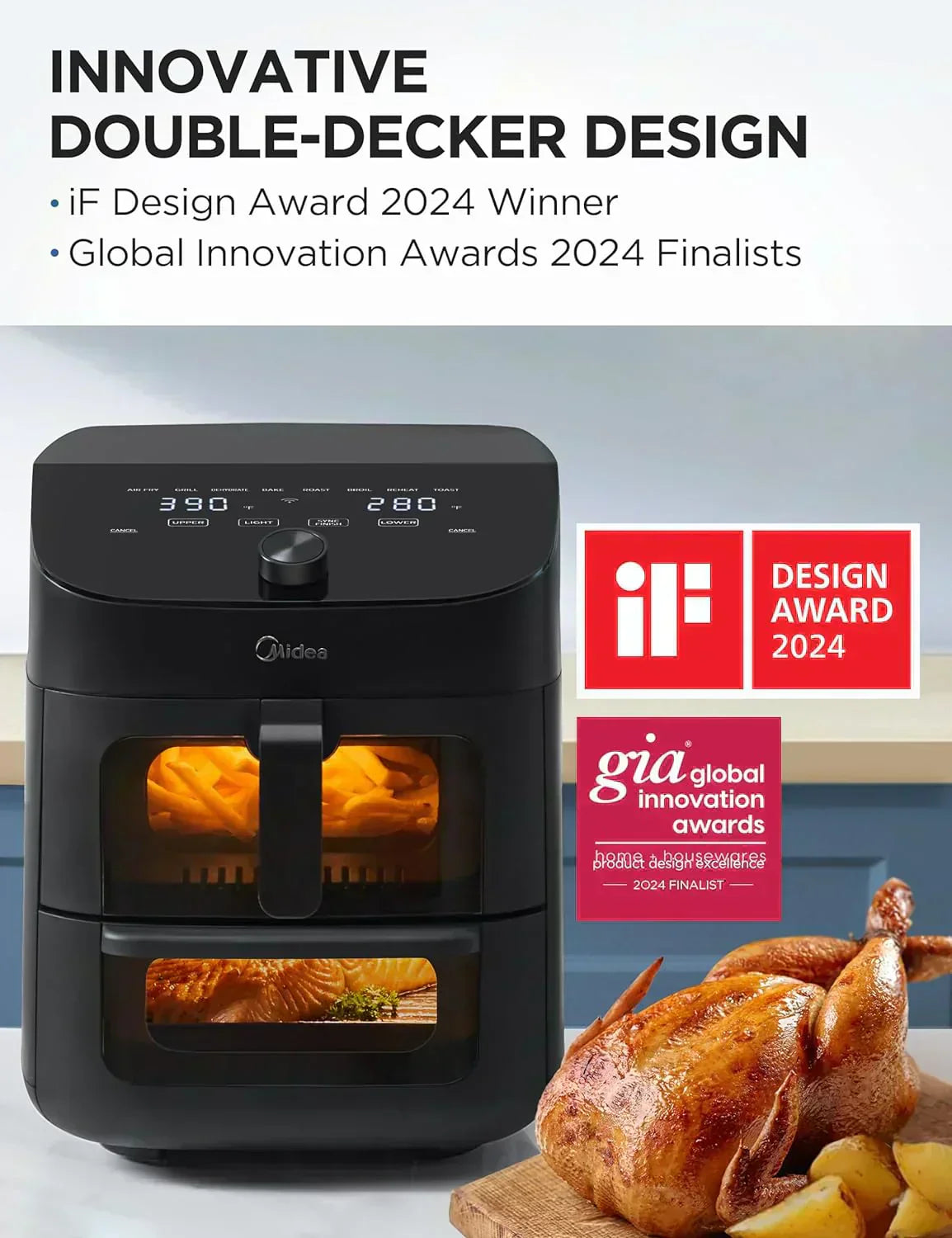 Dual Basket Air Fryer Oven 11 Quart 8 in 1 Functions Clear Window Smart Sync Finish Works