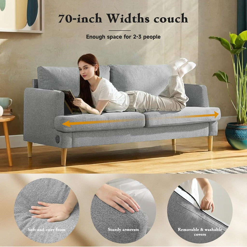 Loveseat Sofa Couch for Living Room USB Type C Ports Dark Gray Upholstered Small Couches