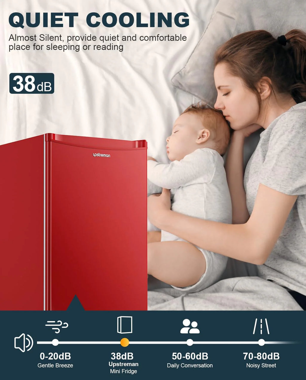 Upstreman 3.2 Cu.Ft Mini Fridge with Freezer, Single Door Mini Fridge, Dorm Fridge, Adjustable Thermostat, Mini Refrigerator