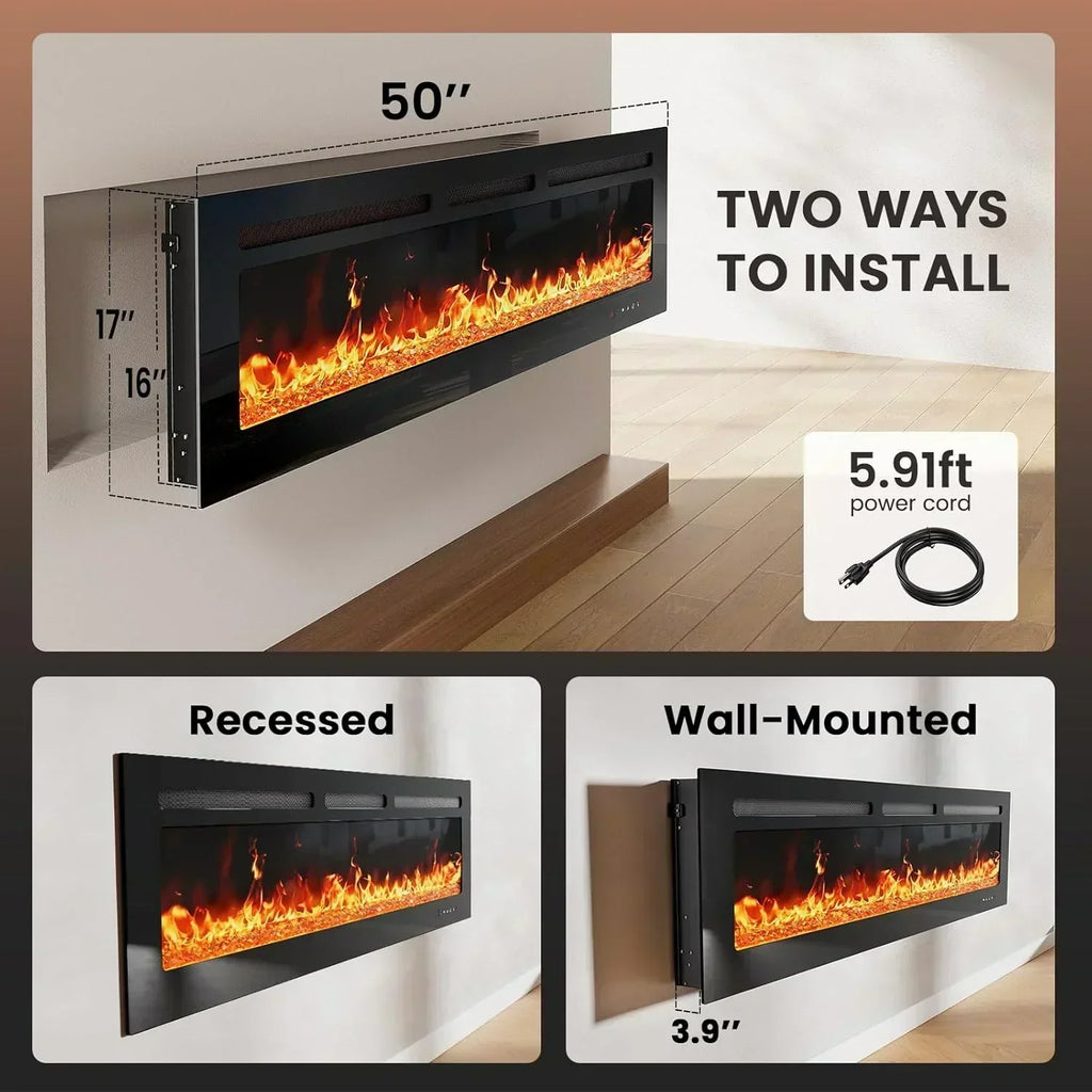 50 Smart Electric Fireplace 5300 BTU Heat Output Wall-Mount Built-In Electric Fireplace