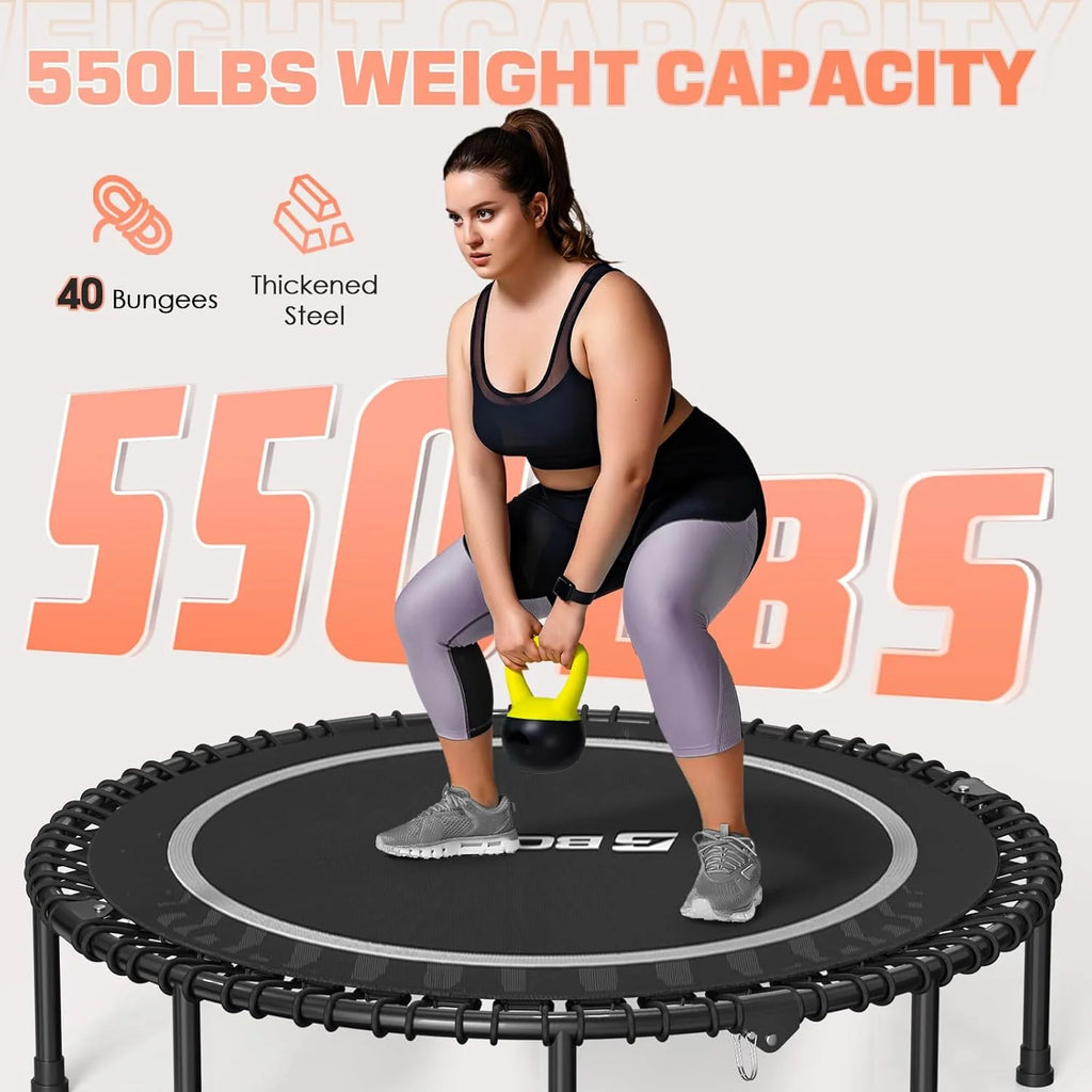 BCAN 450/550 LBS Foldable Mini Trampoline, 40/48 Fitness Trampoline with Bungees, U Shape Adjustable Foam Handle, Stable & Quiet Exercise Rebounder for Adults Indoor/Outdoor Workout