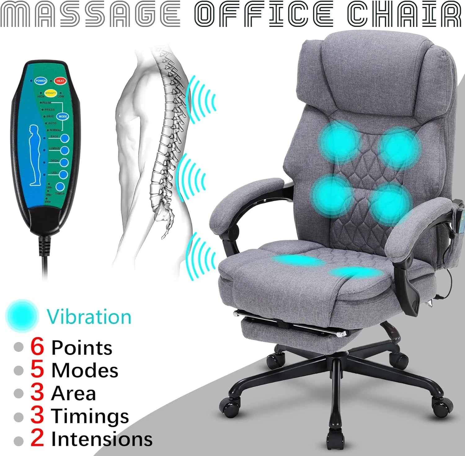 Massage Office Chair with Footrest 6 Point Vibration and Heating Home Executive Office Desk Chair