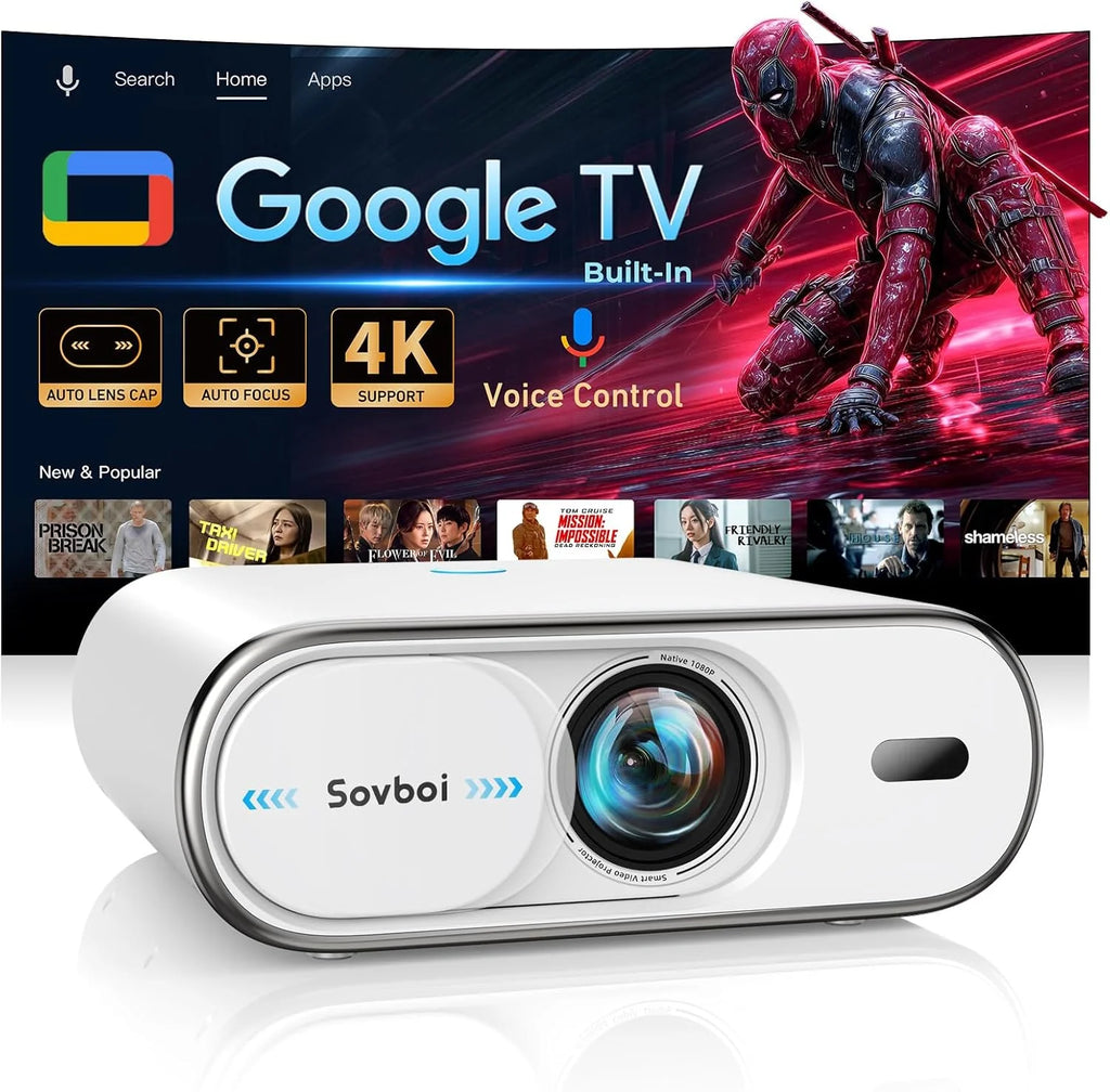 4K Projector Built-in Google TV: 2500 ANSI/Auto Lens Cap & 4D Keystone/Auto Focus