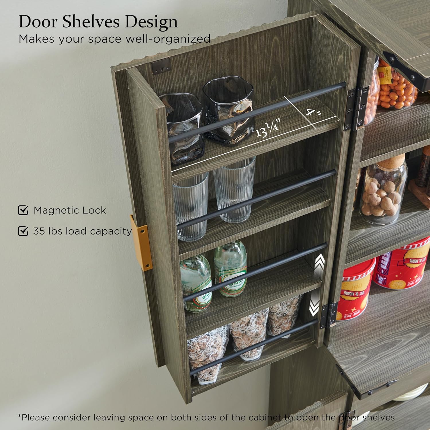 Fluted Pantry Cabinet 72 Tall Modern Storage Cabinet with 4 Doors Organizer Drawer