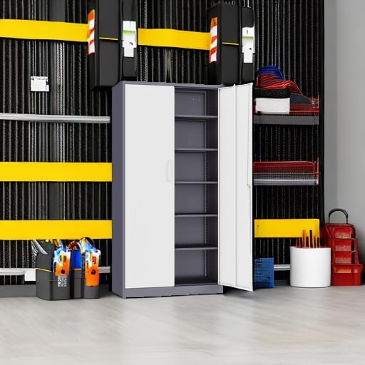 Metal Storage Cabinet with 2 Doors and 6 Shelves Black Metal Cabinet Garage Storage Cabinet