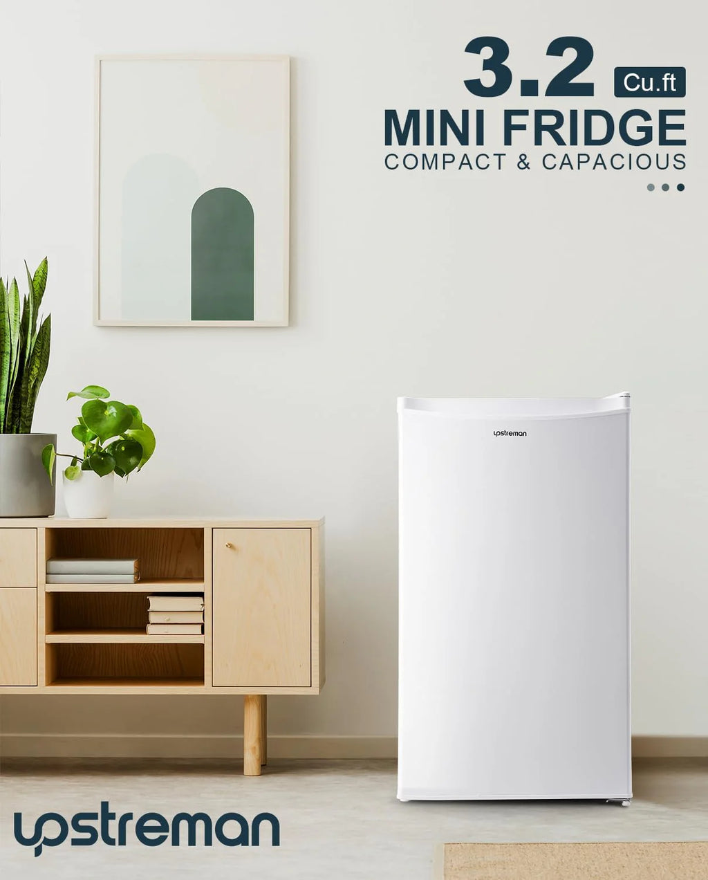 Upstreman 3.2 Cu.Ft Mini Fridge with Freezer, Single Door Mini Fridge, Dorm Fridge, Adjustable Thermostat, Mini Refrigerator