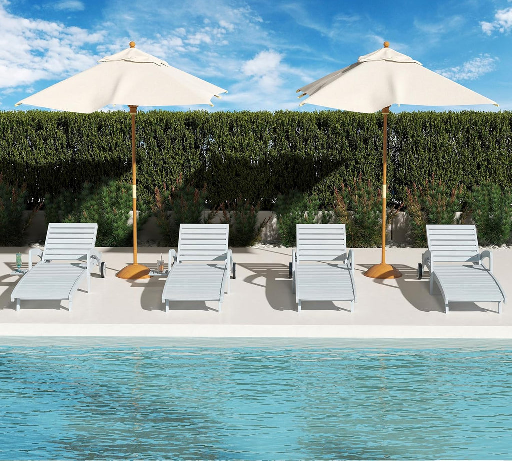 Pool Chaise Lounge Chairs Set of 4 5-Position Adjustable Outdoor Patio Lounge Chairs Wood Reclining Chaise Lounger Chair with Pullout Side Table