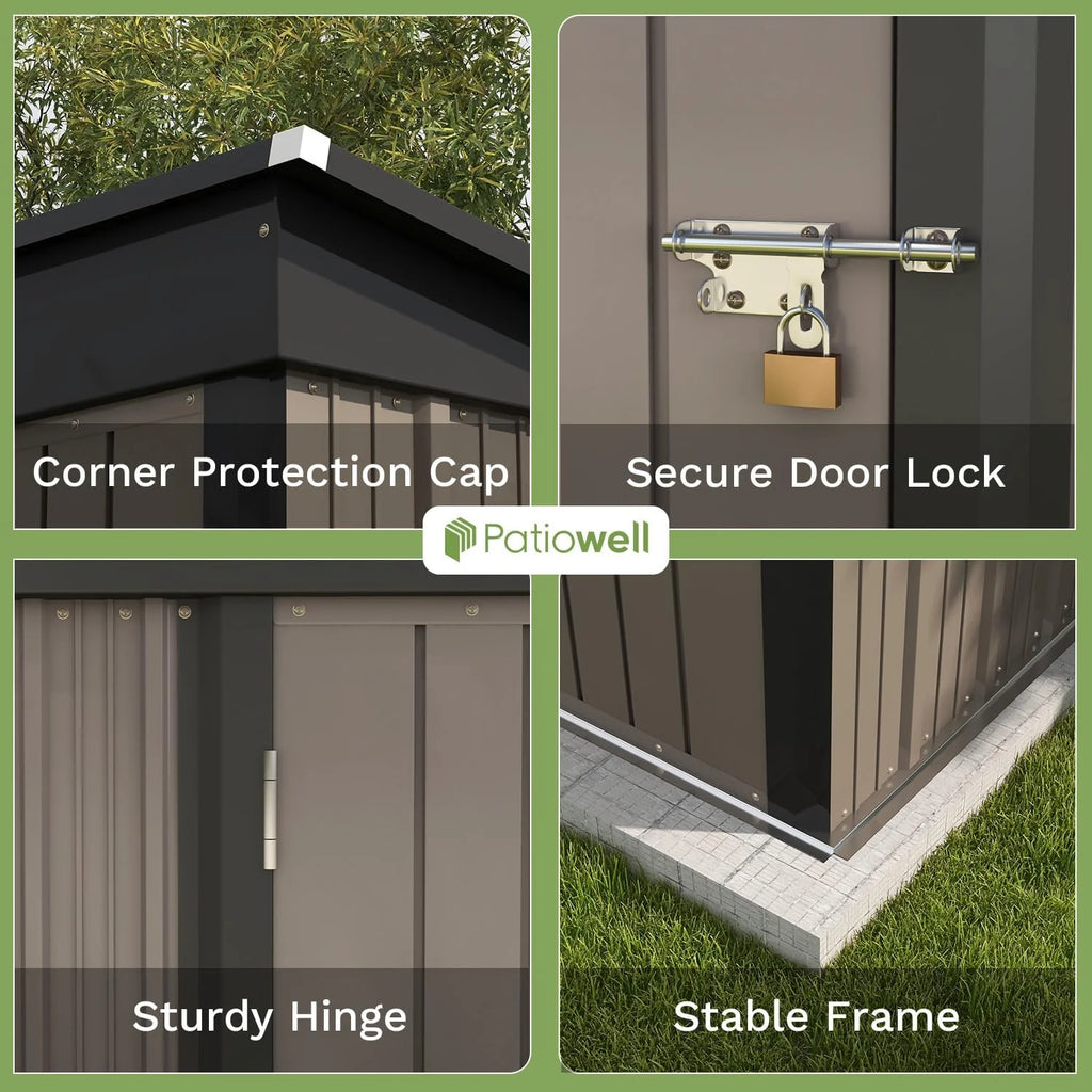 Patiowell 5x3 FT Outdoor Storage Shed Tool Shed with Sloping Roof and Lockable Door Metal Shed
