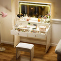 COMHOMA Makeup Vanity Desk with Mirror and Lights, Vanity Table and Chair Set