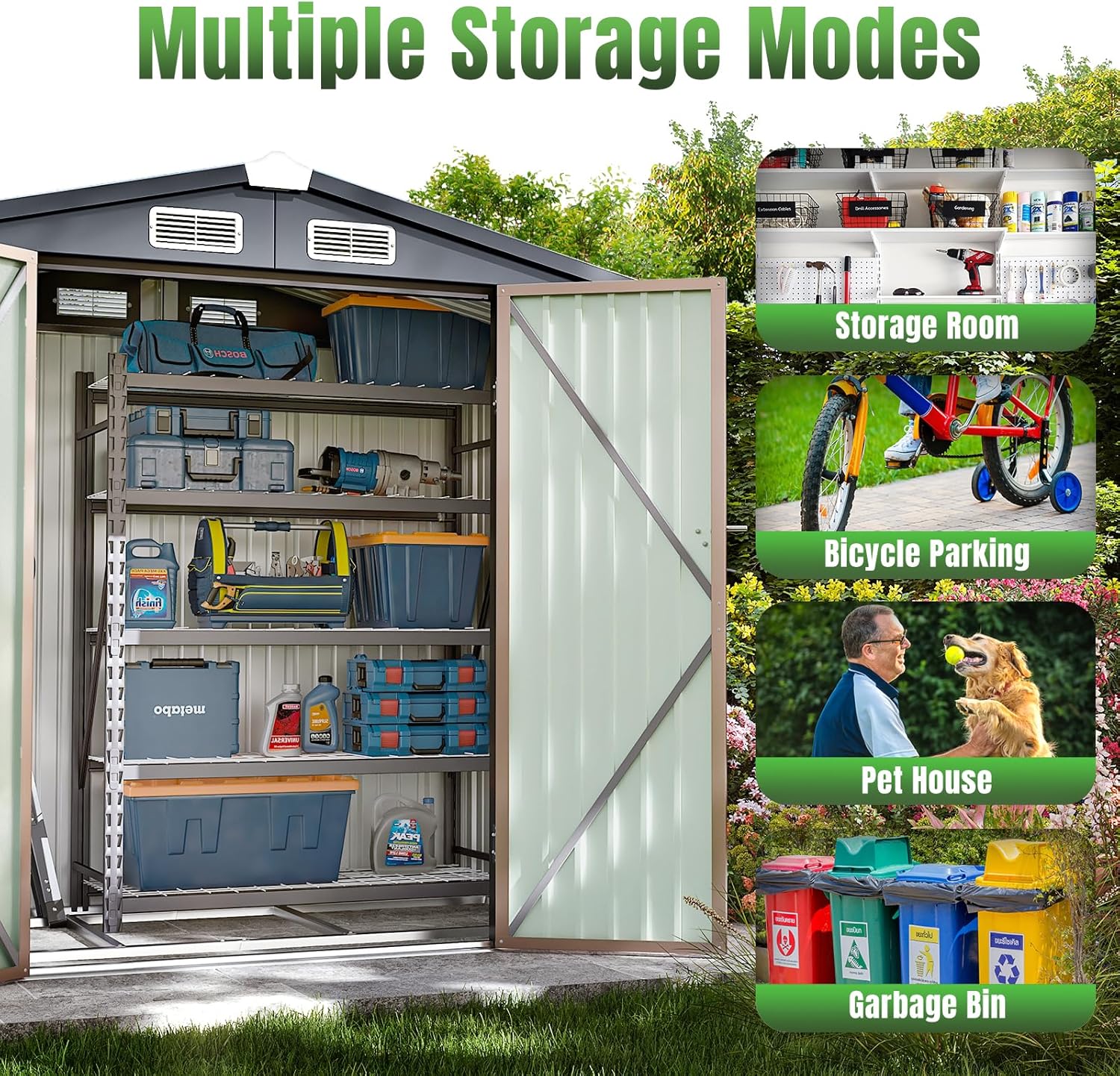 Aoxun 6.2x4 FT Shed Outdoor Storage Shed Metal Garden Shed Slooping Roof Tool Shed Bike Shed