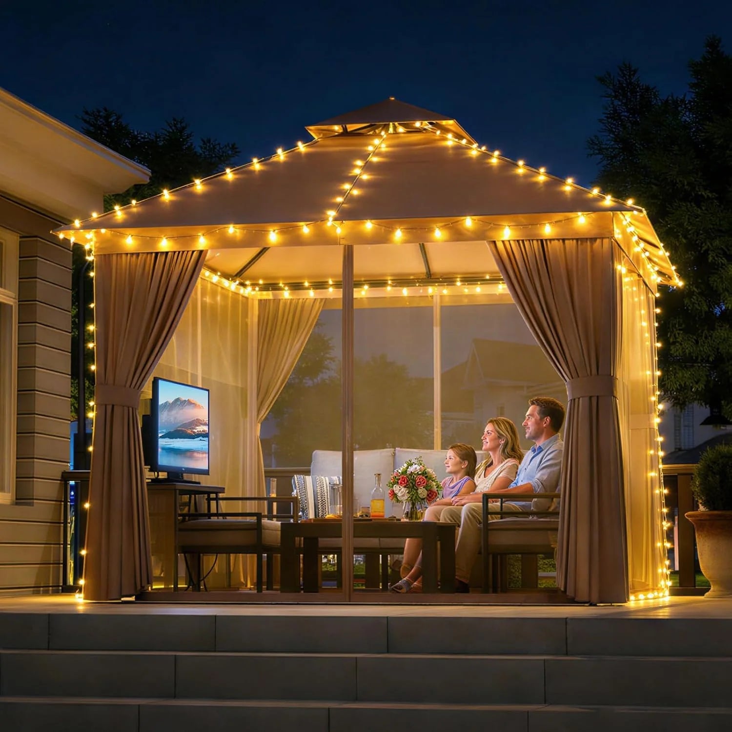 Aoxun Outdoor Gazebo for Patio 10x12, Metal Frame Canopy with Double Roofs
