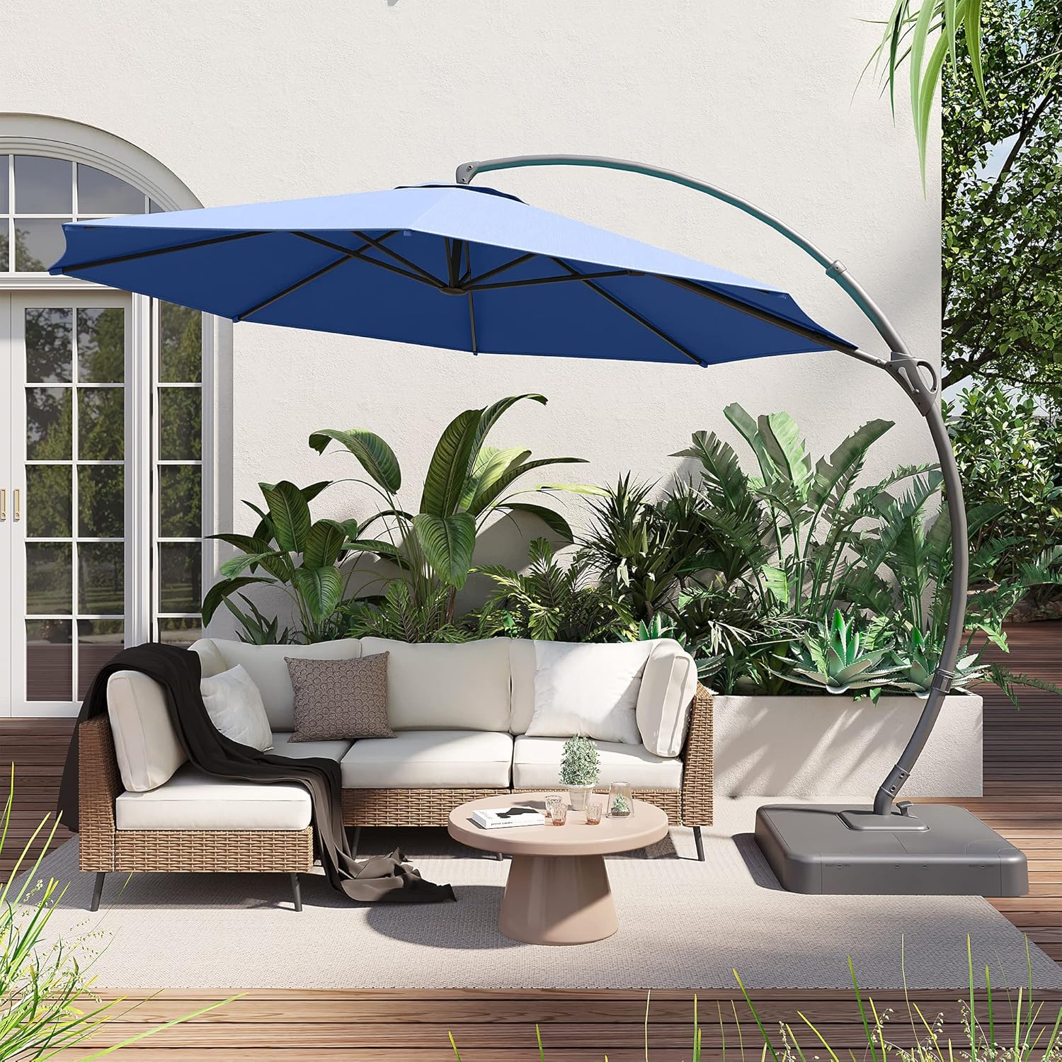 LAUSAINT HOME Outdoor Patio Umbrella with Base included 11 FT Deluxe Curvy Cantilever Umbrella