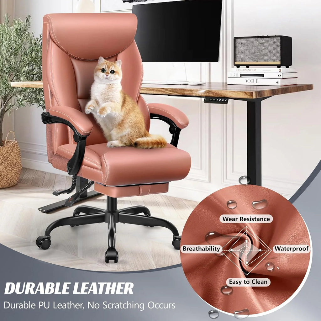 Office Chair Large High-Foot Computer Desk Chair, Breathable Leather Chair Lumbar Support Rotating Computer Chair