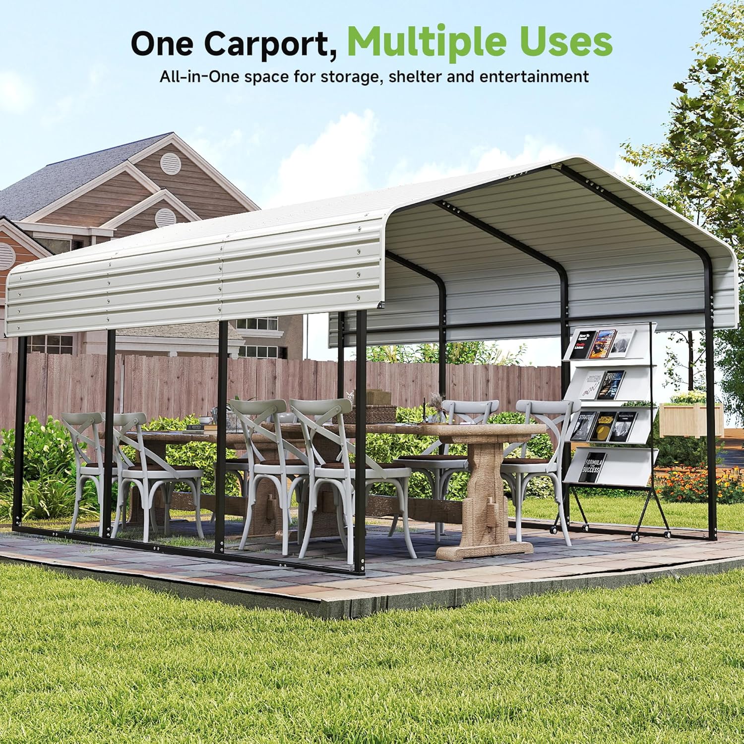 10'x15' Heavy Duty Metal Carport Outdoor Garage Car Shelter Shade with Heavier Frame