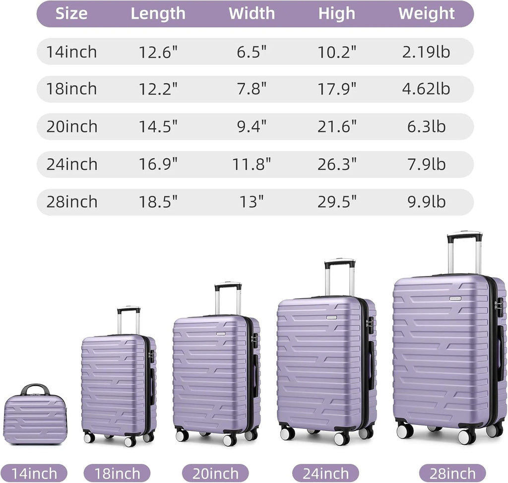 Luggage 6-piece hardshell expandable suitcase lightweight travel carry-on luggage set