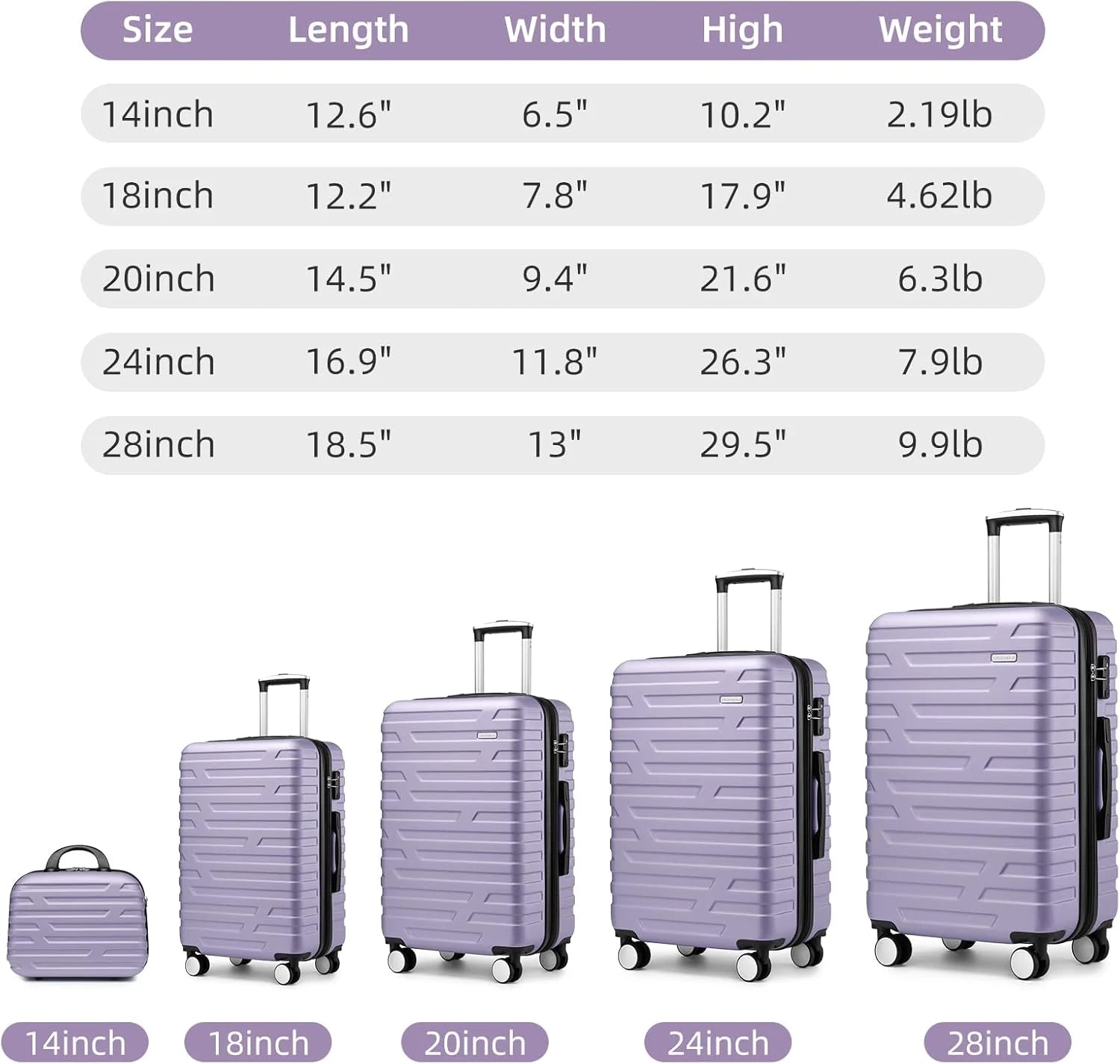 Luggage 6-piece hardshell expandable suitcase lightweight travel carry-on luggage set