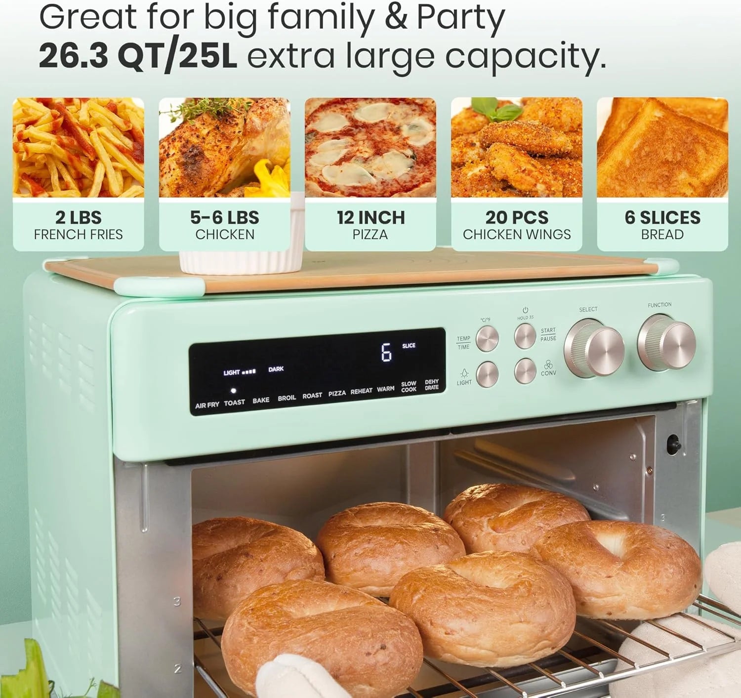 Infrared Heating Air Fryer Toaster Oven, Extra Large Countertop Convection Oven 10-in-1 Combo, 6-Slice Toast, Enamel Baking Pan Easy Clean with Recipe Book, Black Matte Stainless Steel